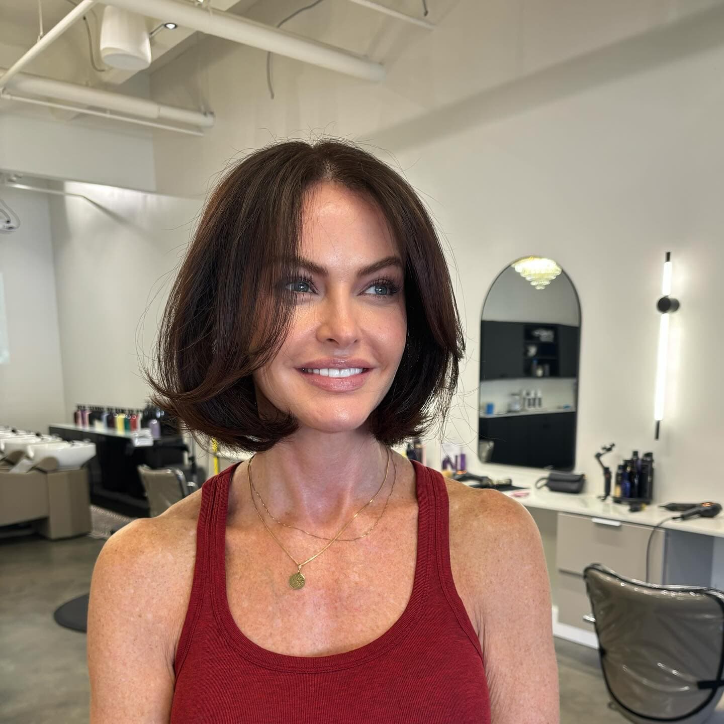 Soft curtain bob brunette